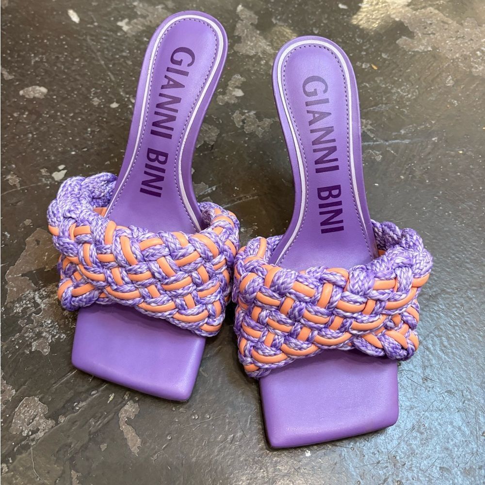 Gianni Bini Purple and Orange Braided Slide Heels - Picture 1 of 5